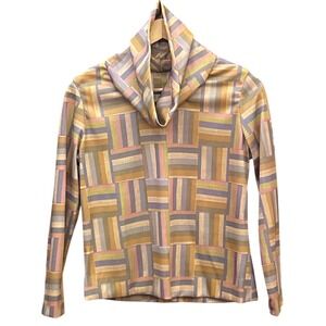 Vintage Unbranded Cowl Neck Top Mod Geometric Retro 70s Style Blouse